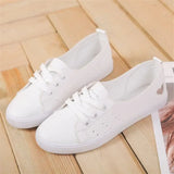 Solid Color Female Red Heart Shaped Shoes Women PU Leather Casual Lace-Up Sneakers Girls School Platform Ladies White