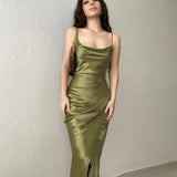 Satin Long Dress Summer 2022 Low Cut Spaghetti Strap Sexy Evening Party Dresses Women Backless Bodycon Maxi Dress