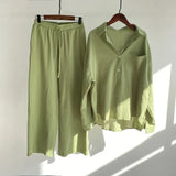 Piece Women's 2022 Cotton Linen Set Retro Oversized Shirt High Waist Wide Leg Pants Set Women Women's Sweatshirt Set