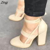 Zingj Women Pumps Plus Size 35-43 Women Heels Chaussures Femme Gladiator Summer High Heels For Party Wedding Shoes Women Thick Heels 211-0-Outfit