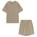 Summer Tracksuits Womens Two Peices Set Leisure Outfits Cotton Oversized T-shirts High Waist Shorts Candy Color
