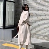 PU Leather Long Jacket 2021 New Spring Women Loose Belt Faux Leather Windbreaker Trench Coat Slim Spring