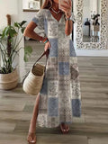 Summer Beach Sundress Robe Female Casual Vintage Printed Loose Beach Long Dress Women Hollow Out Short Sleeve