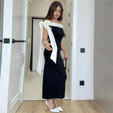Black Off-shoulder Tie Up Midi Dress- Outfit