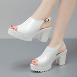 Mouth Patent Leather Crocodile High Heel Sandals Summer White Wedding Shoes Waterproof Table Thick Cheongsam Walking Shoes Coarse Heel Women's