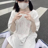 Kawaii Cartoon Print Women T-shirt Loose Casual All Match Tee Shirts Femme Summer Grunge Japanese Tshirts Y2k