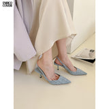 Salt Blue Sense French Temperament Baotou Sandals Women 2025 Spring And Summer New Fine Heel Head Back Empty Single
