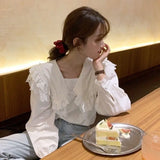 Blouses Long Sleeves Shirts OL Lace Solid Female Sailor Collar Elegant Fashion New Korean Style Cute All-match