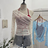 Fake Two Hanging Neck Sling Long-Sleeved T-Shirt Two Sets Of Thin Outer Sunshield Shirt Short Oblique Shoulder Coat