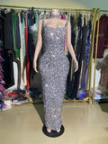 Fashion Color Showback V Slingless Sleeve Slits Long Bag Of Hip Dress Women's