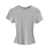 Zingj Trend Women's Wear Thread Slim Short-Sleeved T-Shirt Sexy Round Collar Solid Color Shoulder Show Thin Short Navel