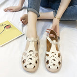 Sandals Flats Cross Rome Casual Shoes Summer Pu Ankle Buckle Strap Ladies Shoe 2020 Woman Gladiator Female