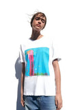 2025 New Women's Round Collar Short Sleeve Contrast Color Print T-Shirt 5644156