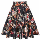 Women's A Line Black Swing Midi Skirt Runway Vintage Sundress Pinup 50s 60s Cotton High Waist School Daily Rockabilly