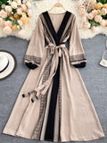 Autumn Women Printed Long Dress Vintage Puff Sleeve High Waist A-Line Vestidos Female 2022 New Fashion Beach