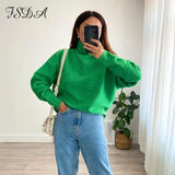 2021 Autumn Winter Green Long Sleeve Pullover Women Knitted Green Fashion Casual Turtleneck Sweater Y2k Loose