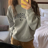 Zingj Chic Autumn Retro Round Collar Embroidered Letter Design Loose Casual Long Sleeve Head And Fleece Girl-Outfit