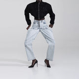 Casual Mid-Waist Zip, Faded Women's Light Color Casual