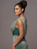 2024 New Sexy Bump Color Splicing Sleeveless Waist Display Thin Oblique Shoulder Dress Design Long
