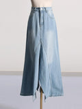 Zingj Denim Skirt Female Spring 2024 New Fashion Design Sense High Waist Two Wear Slit A-Word