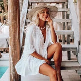 Bikini Cover-ups Long White Tunic Casual Summer Beach Dress Elegant Women Plus Size Beach Wear Swim Suit Cover Up 211-0-Outfit