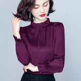 Spring 2025 New Pressure Pleated Wood Ear Shirt Female Satin Foreign Style Small Shirt Gentle Wind Bubble Sleeve