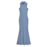 Zingj Trendy Women's Dress Is Full Of Style, Elastic, Slim, Half-High Collar, Sleeveless Vest, Long Skirt, Buttocks, Fishtail