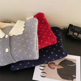 Zingj Winter 2024 New Sweet Fashion Hook Flower Lapel Long Sleeve Sweater Female Loose And Versatile Reduce Age Lace Sweater-Outfit