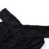 Women Lace Cocktail Party Dress Black Red Sexy Off Shoulder Summer V Neck A Line Special Occasion Swing Vintage Retro
