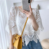 hollow knit sweater thin style literary pullover blouse women's air-conditioning shirt top