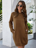 Autumn Winter O Neck Long Sleeve Women's Sweatshirt Dress 2021 New Fashion Solid Loose Pocket Ladies Mini Dress
