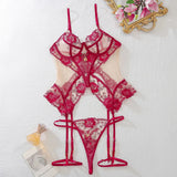 Black Lace Design Sheer Lock Lingerie Set- Outfit