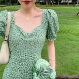2022 Summer Women’s Dresses Floral A-Line Dress Sweet Elegant Femme V-neck Short Dress for Lady Chic Flowers Mini