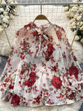 Korean Print Chiffon Shirt Bow Neck Long Sleeves Loose Leopard Top Casual Paisley Vintage Floral Blouse Spring