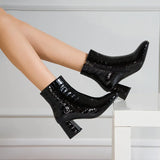 Red Silver Fashion Patent Leather Women Boots Square Low Heel Ankle Boots Zipper Autumn Winter Boots Shoes