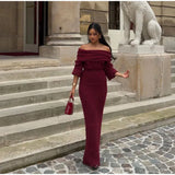 Burgundy Off Shoulder Fold Knit Midi Dress- Outfit