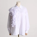 Zingj 2024, The New French Fashion Design Feeling Splicing Pleated Three-Dimensional Flowers Versatile Shirt Jacket