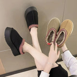 Ankle Snow Boots Women Winter 2022 New Brand Fur Short Plush Warm Flats Slippers Platform Shoes Flip Flops Suede