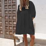 Spot 2025 Summer New Women Fashion Loose V-Neck Bubble Sleeve Cotton Linen