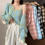 Zingj Dress 2024 New Women's Suit Bump Color Plaid Knit Cardigan Top Hot Girl Pure Desire Wind Sling Two-Piece Set-Outfit