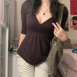 Vintage Brown V Neck Short Sleeve TeeOutfit