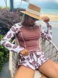 2025 New Surf Suit Long Sleeve Anti-Diving Suit Print Flat Angle Separation Conservative Swimsuit Women