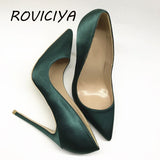 Green Silk Sexy Mature Woman Pumps Women Classics 12cm High Heel Pointed Toe Wedding Shoes BM003