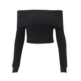 Zingj Women's Wear Gentle Wind Fashion Street One-Word Shoulder Thread Knitting Sexy Show Thin Long Sleeves- Outfit