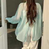 Silk Cardigan Small Loose Thin Long Sleeve Sunscreen Shirt Women's Summer Design Sense Back Open Fork