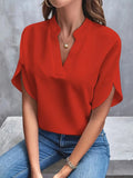 Women's Summer Casual Pure Color V-Neck Loose Shirt Top