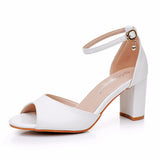 Cm Fish Mouth Coarse Sandals Shallow Buckle With Large-Size Dew Dunk Sandals Bride White Thick-Heeled Sandals