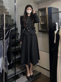 Women Suit Coat Dress 2 Pic Set Solid Korean Sweet Office Lady Autumn Winter Full Ruffled Knee-Length Ladylike Women