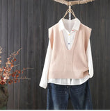Solid Color V-neck Knitted Sweater Vest Female Simple Commuter Sleeveless Fashion Sweater Vest Pullover Women Spring