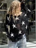 Star Print Sheer One Shoulder Knit Top- Outfit